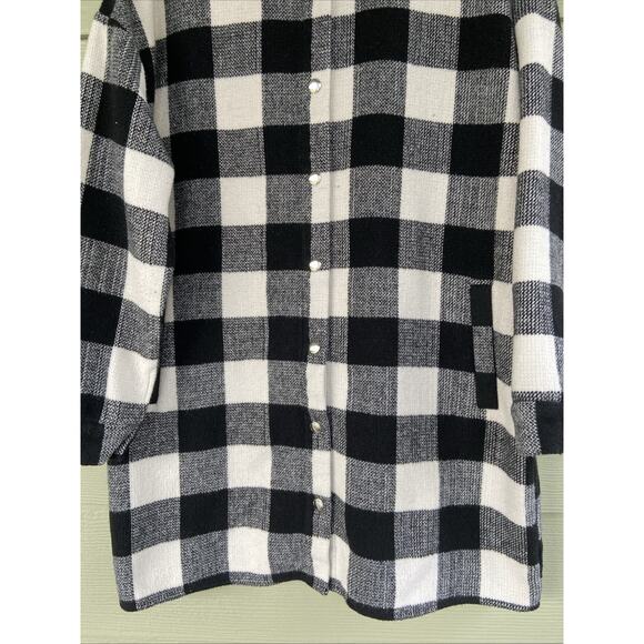 Forever 21 Black White Checkerboard Plaid Mid-Length Snap Front Coat Women Small - Picture 3 of 6